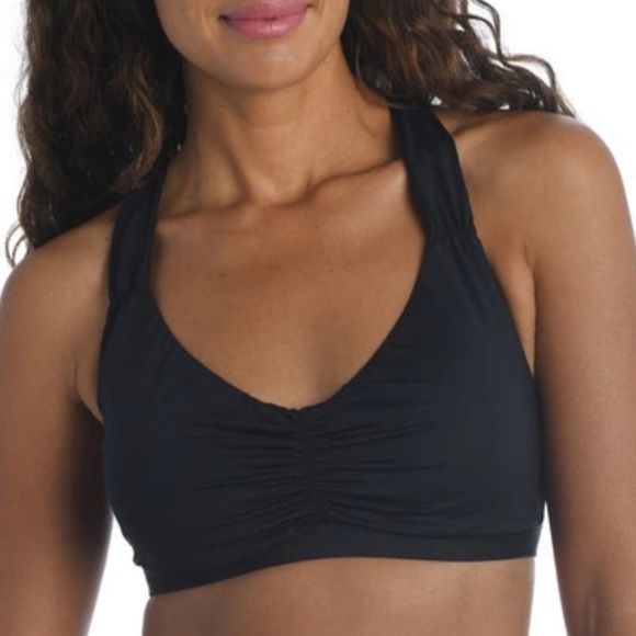 NWT La Blanca Shirred Bralette Tie Back Bikini Top in Black - Picture 1 of 6
